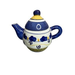 Ganz Bella Casa Hand-Painted Teapot Floral Cobalt and Yellow NO TEA CUP